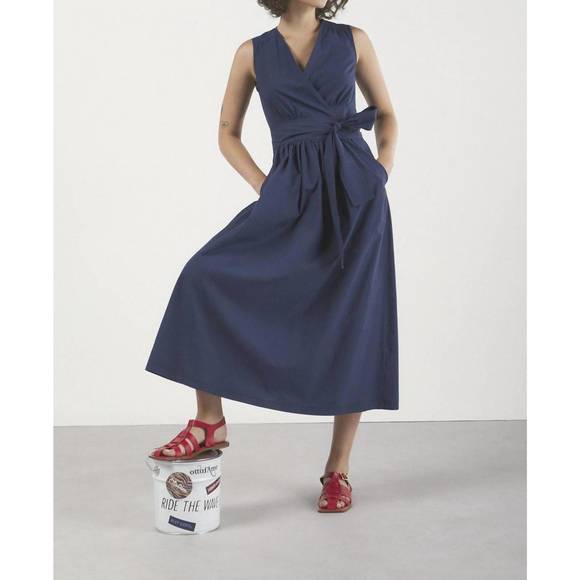 Ottod'Ame Poplin Midi Dress Drawstring - Navy